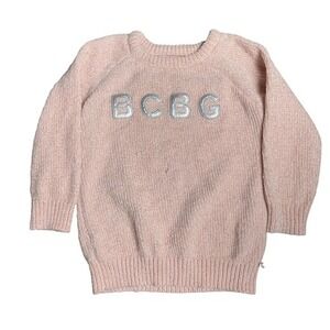 BCBG Sweater Pullover Knit Silver Lettering Sparkle Pink Girls Size‎ 4